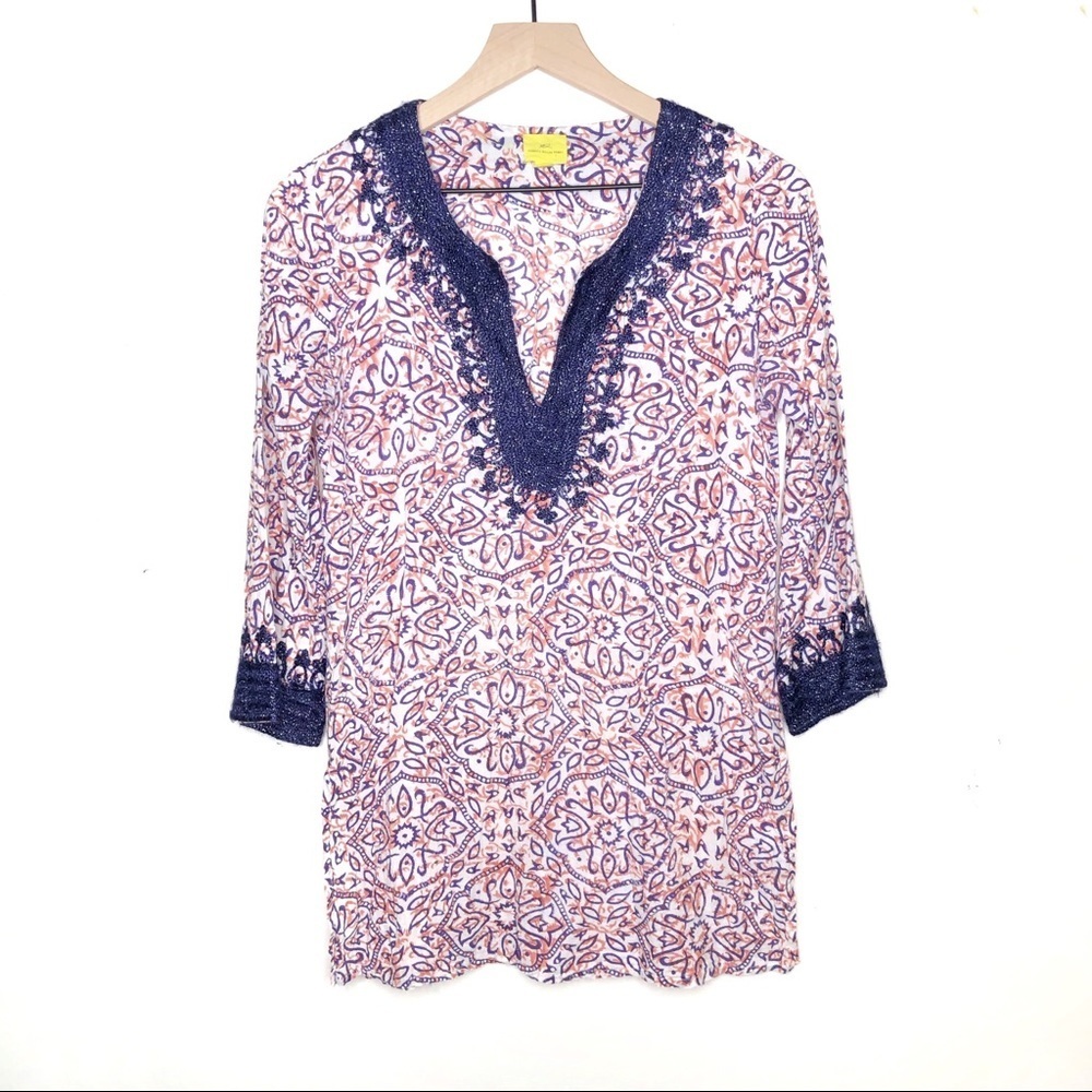 Roller Rabbit Embroidered Print Tunic Top XS